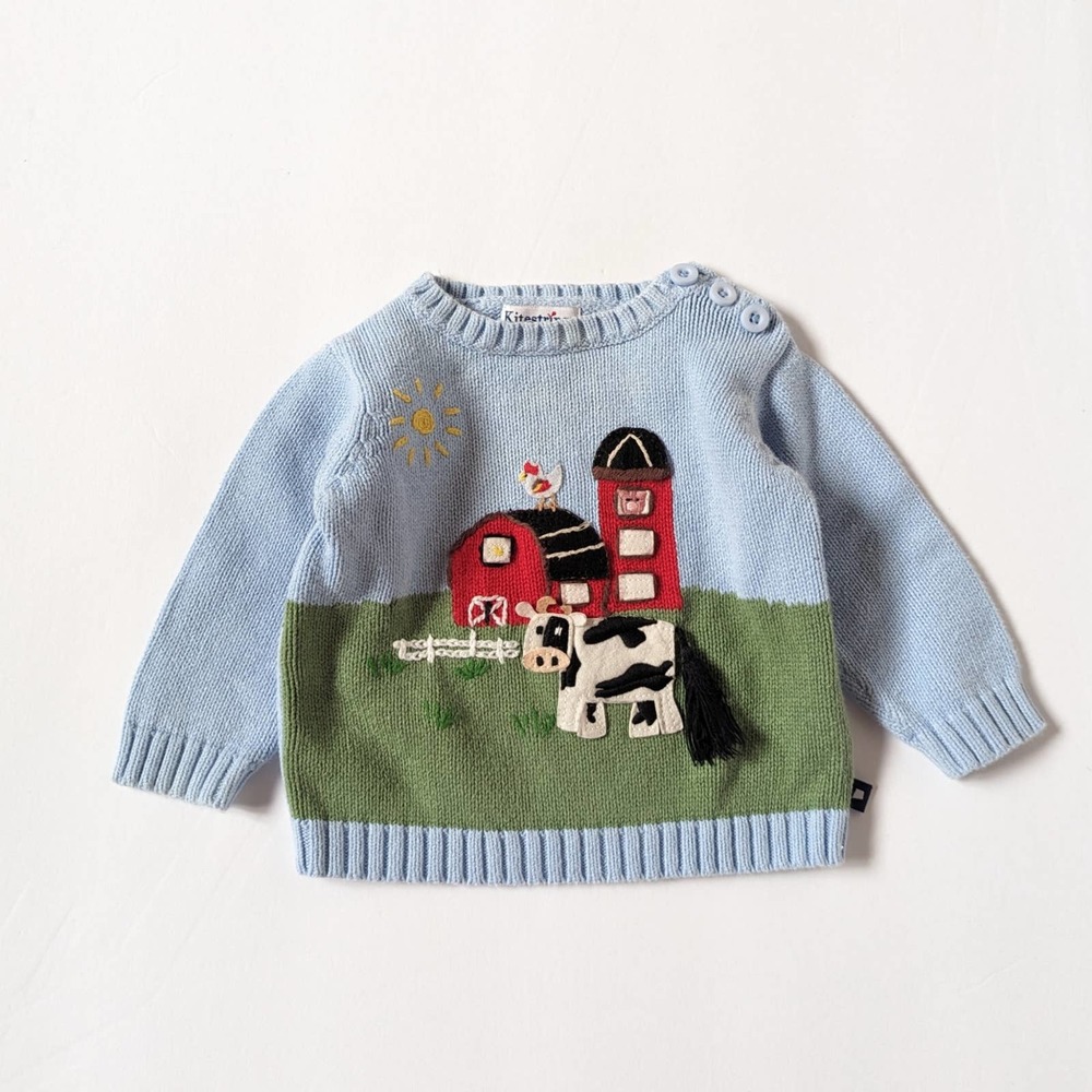 Kitestrings Sweater Baby Boys Size 6-9m Blue Farm Applique